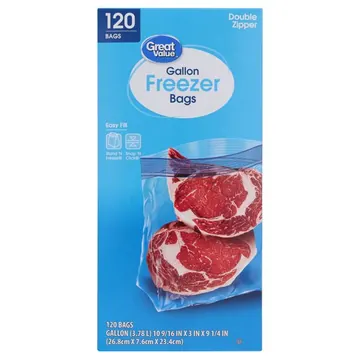 Great Value Double Zipper Gallon Freezer Bag, 120 Count