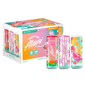 Alani Nu, Variety Pack Cotton Candy, Straw Sunrise, Sherbert Swirl, 12 fl oz, pack of 12