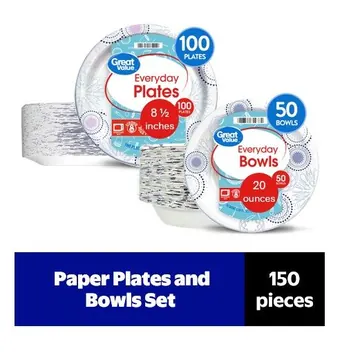 Great Value 8.5" Paper Plates and 20oz Paper Bowls Set