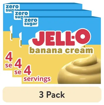 (3 pack) Jell-O Banana Cream Zero Sugar Instant Reduced Calorie Pudding & Pie Filling Mix, 0.9 oz Box
