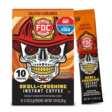 Fire Department Coffee Skull-Crushing Instant Coffee Salted Caramel Pack of 10
