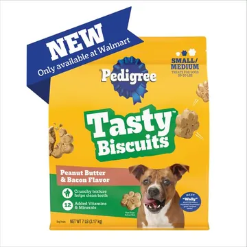 Pedigree Mini Tasty Biscuits Dog Treats, Peanut Butter and Bacon Flavor, 7-lb Bag