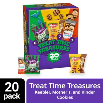 Keebler Fudge Stripes Mini Original Cookies, Mother's Chocolatey Dynamite Dinosaurs Cookies, Kinderini Cookies, Treat Time Treasures Variety Pack, 20 Pack, 18.6 oz