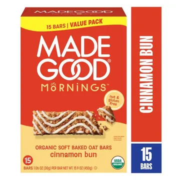 MadeGood Mornings Cinnamon Bun Soft Baked Oat Bars Value Pack 15ct