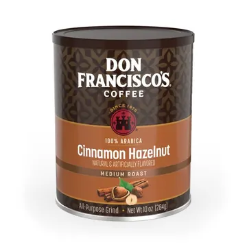 Don Francisco's Cinnamon Hazelnut Ground Flavored Coffee: Rich, Aromatic 100% Arabica Blend - Medium Roast for a Delightful Morning Brew (10 oz Can)