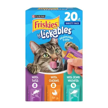 Purina Friskies Lil’ Lickables Chicken, Tuna & Ocean Whitefish Lickable Treats for Cats, 0.5 oz Sachets (20 Pack)
