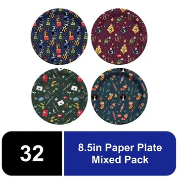 Glad Harry Potter Holiday Round Paper Plates Mixed Pack Images 8.5in 32 Count