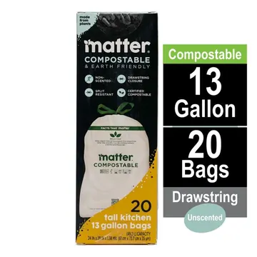 Matter Compostable 13-Gallon Tall Kitchen Trash Bags with Drawstring, 20 Count