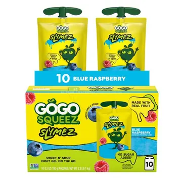 GoGo squeeZ No Sugar Added Blue Raspberry SlymeZ Fruit Gel On The Go, 3.5 oz (10 Pack)