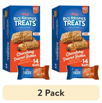 (2 pack) Rice Krispies Treats Chocolatey Peanut Butter Chewy Crispy Rice Squares, Kids Snacks, 10.8 oz, 14 Count