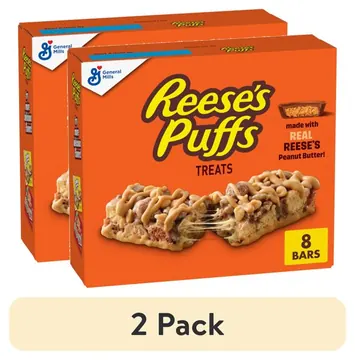 (2 pack) REESE'S Puffs Cereal Treat Bars, Peanut Butter and Cocoa, Snack Bars, 8 Count, 6.8 oz