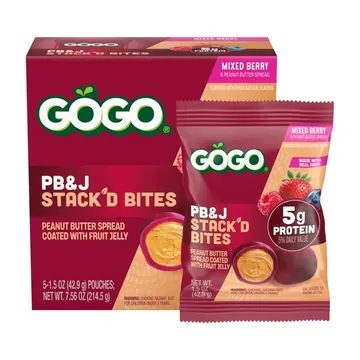 GOGO PB&J STACK'D BITES 5g Protein From Real Peanuts Mixed Berry, 1.5 oz (5 Pack)