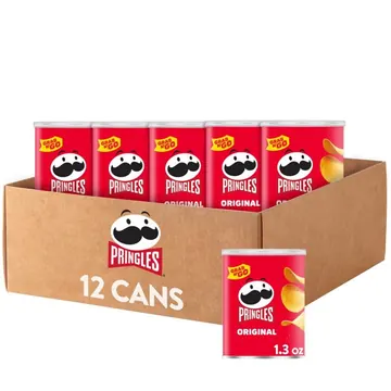 Pringles Potato Crisps Chips, Lunch Snacks, Office and Kids Snacks, Grab N' Go, Original (12 Cans)