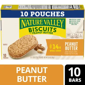 Nature Valley Biscuit Sandwiches, Peanut Butter, Snack Bars, 10 Bars, 13.5 oz