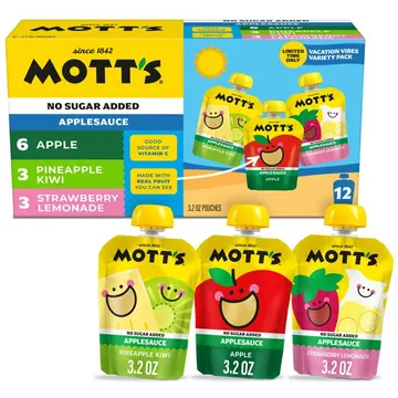Mott’s No Sugar Added Vacation Vibes Applesauce Variety Pack, 3.2 oz, 12 Count Clear Pouches