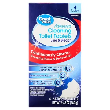 Great Value Advanced Cleaning Toilet Tablets, Blue & Bleach, 4 Count