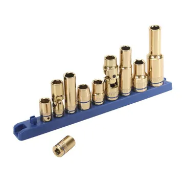 Hyper Tough 10-Piece 10mm Gold Socket Set with Socket Rail, Holiday