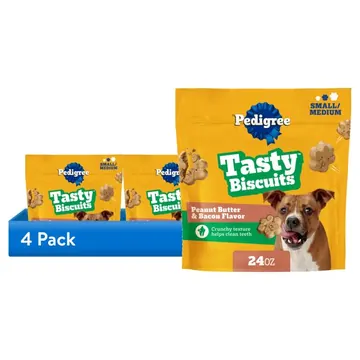 (4 pack) Pedigree Mini Dog Treats, Peanut Butter & Bacon Flavor, 24-oz Bag