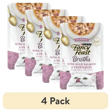 (4 pack) Purina Fancy Feast Classic Wild Salmon & Vegetables Broth for Cats, 1.4 oz Pouch