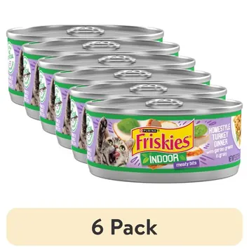 (6 pack) Purina Friskies indoor Meaty Bits Turkey Dinner, Wet Cat Food, 5.5 oz Can