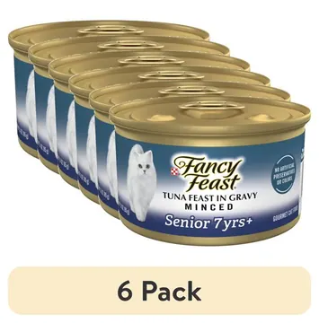 (6 pack) Purina Fancy Feast Senior Classic Pate Wet Cat Food, Minced Tuna in Gravy, 3 oz Cans