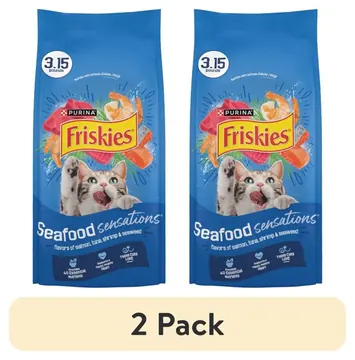 (2 pack) Purina Friskies Dry Cat Food Seafood Sensations with Salmon, Tuna, and Shrimp Flavors, 3.15 lb Bag