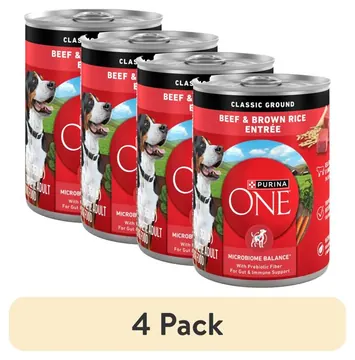 (4 pack) Purina ONE Natural Wet Dog Food, High Protein Soft Beef & Brown Rice Barley, 13 oz Can