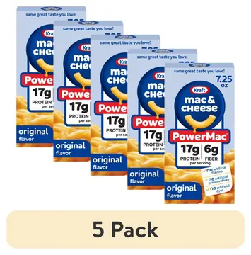 (5 pack) Kraft PowerMac Mac and Cheese, 1 Box, for Protein Easy Dinners or Dinner Sides, Original Flavor, 17g Protein and 6g of Fiber per Serving, No Artificial Flavors, Preservatives or Dyes, 7.25 oz