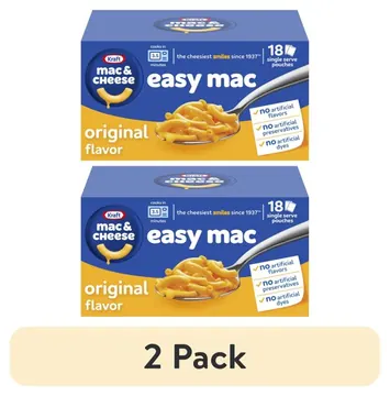(2 pack) Kraft Easy Mac and Cheese, 18 Packets, for Easy Dinner or Dinner Sides, Original Flavor, No Artificial Flavors, Preservatives or Dyes, 38.7 oz