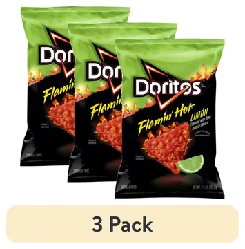 (3 pack) Doritos Flamin' Hot Limon Flavored Tortilla Chips, 9.25 oz Bag