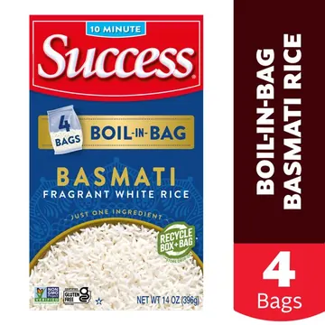 Success Boil-in-Bag Basmati Rice, Non-GMO, Kosher, Gluten-Free, 14 oz, 4 Pre-Portioned Bags