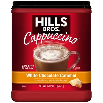 Hills Bros. White Chocolate Caramel Cappuccino Instant Coffee Mix, 16 Ounce Canister
