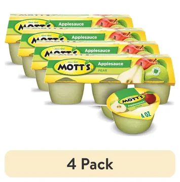 (4 pack) Mott's Pear Applesauce, 4 Ounce Cups, 6 Count