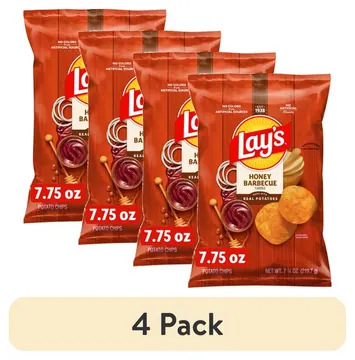 (4 pack) Lay's Honey Barbecue Potato Chips Bag, 7.75 oz