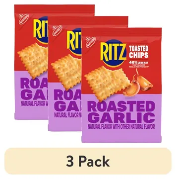 (3 pack) RITZ Toasted Chips Roasted Garlic Crackers, Party Snacks, 8.1 oz