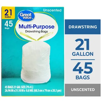 Great Value 21 Gallon Drawstring Trash Bag, Unscented, 45 Bags