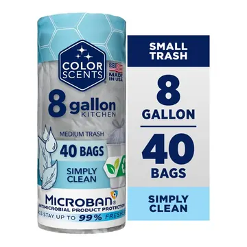 Color Scents Medium Drawstring Trash Bags with Simply Clean Scent, 8-Gallon, 40 Count, Microban Protection