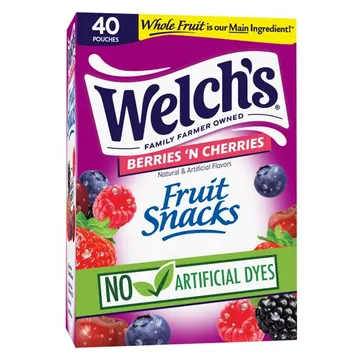 Welch's Fruit Snacks, Berries 'N Cherries, Soft Gluten Free Kid Snacks, 0.8 oz, 40 Count