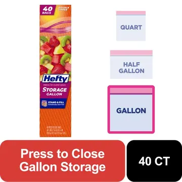 Hefty Press to Close Gallon Storage Bags, 40 Count