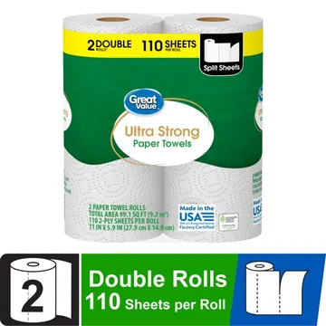 Great Value Ultra Strong Paper Towels, 2 Double Rolls