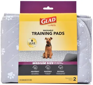 GLAD for Pets Washable Training Pads Medium Size 24”x36” 2 Pack Gray 3 Layers Protection and No Slip Grip Vinyl Bottom