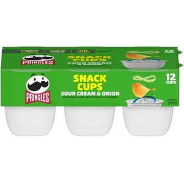 Pringles Potato Crisps Chips, Lunch Snacks, Snack Cups, Sour Cream and Onion, 8.8oz Tray (12 Cups)