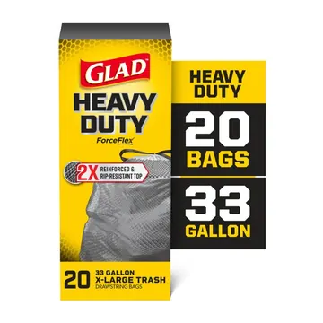 Glad Heavy Duty ForceFlex Drawstring Extra Large Trash Bags, 33 Gallon, 20 Count