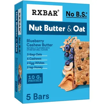RXBAR Nut Butter and Oat, Blueberry Cashew Butter Gluten-Free Protein Bars, 5 Count