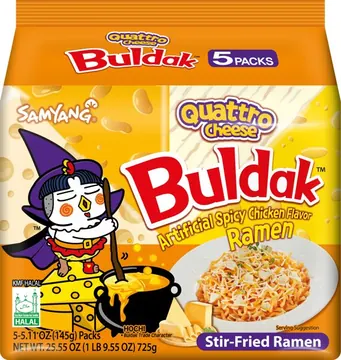 Samyang Buldak Quattro Cheese Spicy Chicken Instant Ramen Noodles, 5 Pack, 5.11 oz Bags