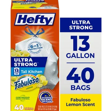 Hefty Ultra Strong 13 Gallon Trash Bags, Tall Kitchen Trash Bags, White, Fabuloso Lemon Scent, 40 Bags