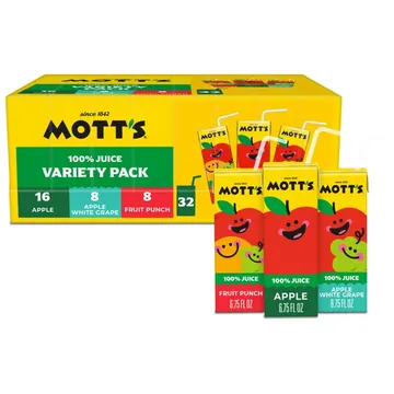 Mott's 100% Apple Juice Variety Pack, 6.75 fl oz, 32 Count Boxes