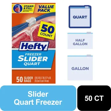 Hefty Slider Quart Freezer Bags, 50 Count