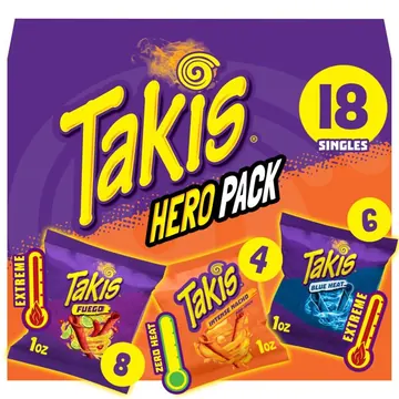 Takis 18 pc / 1 oz Hero Variety Pack, Assorted Rolled Tortilla Chips