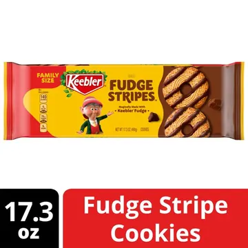 Keebler Fudge Stripes, Original Shortbread Cookies Coated in Keebler Fudge, Family Size 17.3 oz